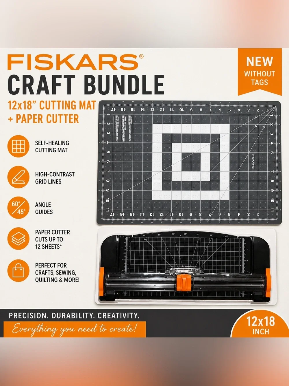 Fiskars 12x18 Self-Healing‎ Cutting Mat + Paper Cutter Trimmer Craft Bundle NEW